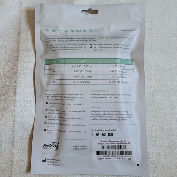 Motif Medical White Maternity Compression Socks 20-30mm Mercury Size Medium - Picture 4 of 7